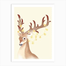 Deer With Christmas Lights Art Print