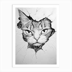 Angry Cat Watching from Wall Hole 3 Art Print