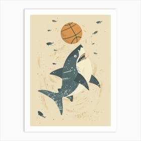 Shark Playing Basketball Muted Pastels 3 Art Print