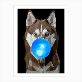 Husky Dog With Blue Bubble Gum Art Print