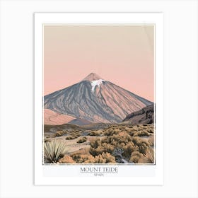 Mount Teide Spain Color Line Drawing 3 Poster Art Print