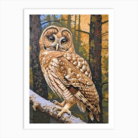 Spotted Owl Relief Illustration 2 Art Print