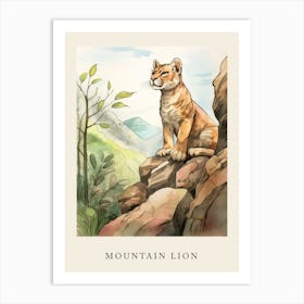 Beatrix Potter Inspired  Animal Watercolour Mountain Lion 3 Art Print