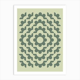 Midcentury Modern Abstract Geometric Flower Pattern Floral in forest sage green Art Print