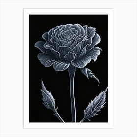 A Carnation In Black White Line Art Vertical Composition 42 Art Print