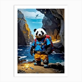 Explorer Panda In Low Tide Caves Art Print