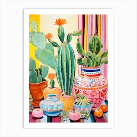 Cactus Painting Maximalist Still Life Lemon Ball Cactus 4 Art Print