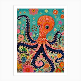 Kitsch Colourful Octopus 3 Art Print