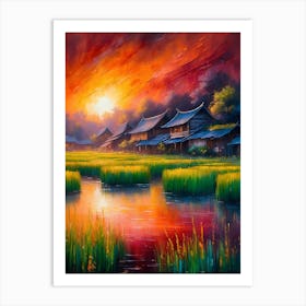 Sunset Over Rice Fields Art Print