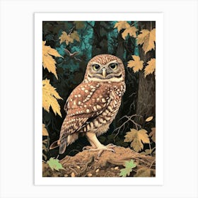 Burrowing Owl Relief Illustration 2 Art Print