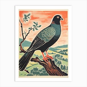 Vintage Bird Linocut Pigeon 1 Art Print