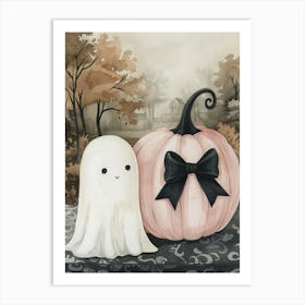 Pink Pumpkin with cute ghost Art Print