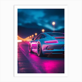 Porsche 911 in neon glow, a luxury racing car Poster