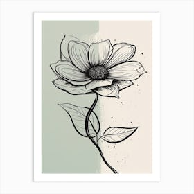 Line Art Sunflower Flowers Illustration Neutral 1 Art Print