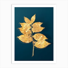 Vintage King Solomon's Seal Botanical in Gold on Teal Blue n.0355 Art Print