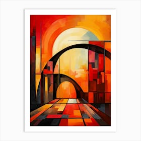 Bridge of Dreams V, Abstract Colorful Painting in Red, Yellow and Black Cubism Picasso Style Art Print