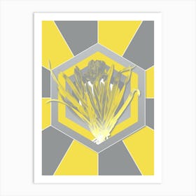 Vintage Crimean Iris Botanical Geometric Art in Yellow and Gray n.189 Art Print