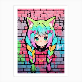 Kawaii Aesthetic Colorful Nekomimi Anime Cat Girl Urban Graffiti Style Art Print