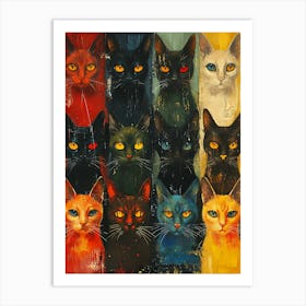 Cats In A Row Art Print