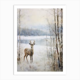 Vintage Winter Animal Painting Deer 2 Art Print