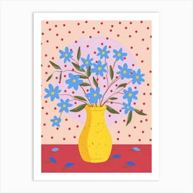 Blue Flowers In A Yellow Vase Art Print