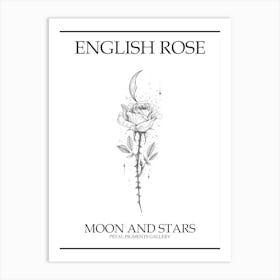 English Rose Moon And Stars Line Drawing 4 Poster Art Print