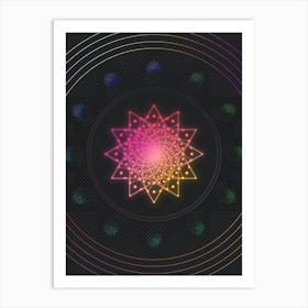 Neon Geometric Glyph in Pink and Yellow Circle Array on Black n.0448 Art Print