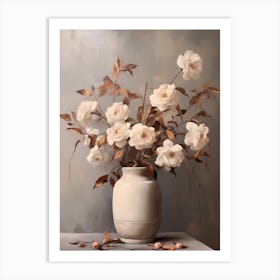 Camellia, Autumn Fall Flowers Sitting In A White Vase, Farmhouse Style 3 Art Print