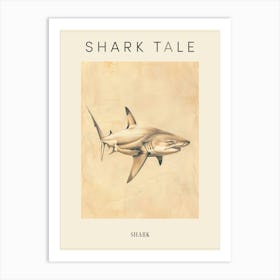 Vintage Shark Pencil Illustration Beige 3 Poster Art Print