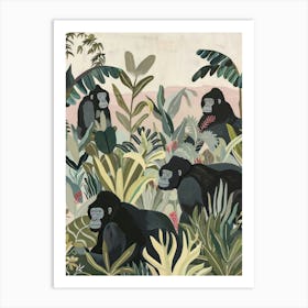 Gorillas Pastels Jungle Illustration 4 Art Print