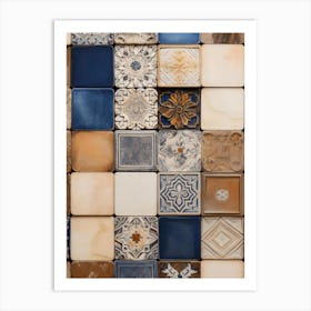 Blue And White Tile Wall 1 Art Print