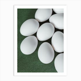 White Eggs On Green Cloth Art Print