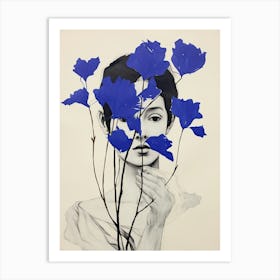 Woman With Lilac Blue Botanical Illustration Art Print