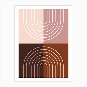 Abstract Rainbow Line and Blocks V in Purple Rose Gold Midcentury Modern Art Print