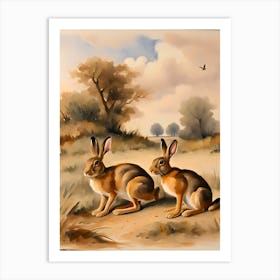 Two Rabbits In A Field Art Print