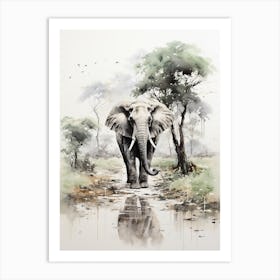 Elephant, Japanese Brush Painting, Ukiyo E, Minimal 4 Art Print