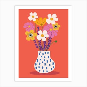 Flowers In A Vase Retro Art Print