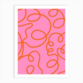 Pink And Orange Abstract Lines Brush Strokes Art Print