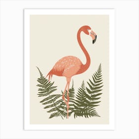 Jamess Flamingo And Ferns Minimalist Illustration 4 Art Print