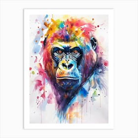 Gorilla Colourful Watercolour 4 Art Print