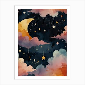 Moon And Stars Wallpaper Art Print