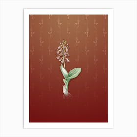 Vintage Brown Widelip Orchid Botanical on Falu Red Pattern n.1334 Art Print