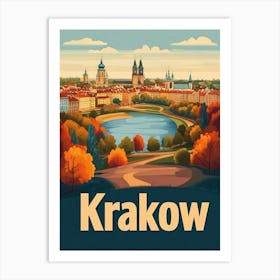 Aihrgdesign A Mid Century Modern Travel Poster For Krakow Art Print