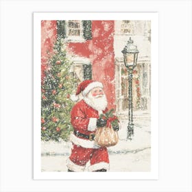 Santa Claus in the City. Watercolor Fastive Art Print