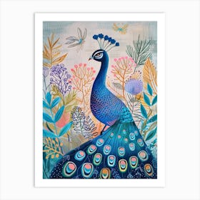 Folky Floral Peacock In The Wild 1 Art Print