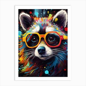A Raccoon Wearing Glasses Vibrant Paint Splash 1 Art Print