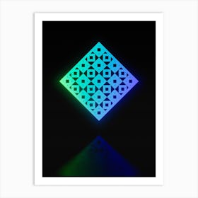 Neon Blue and Green Abstract Geometric Glyph on Black n.0285 Art Print