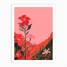Boho Wildflower Painting Fire Pink Silene Virginica 1 Art Print