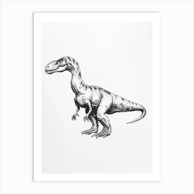Giganotosaurus Dinosaur Black Ink Illustration 1 Art Print