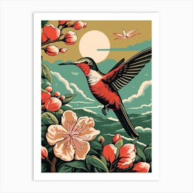 Vintage Bird Linocut Hummingbird 2 Art Print